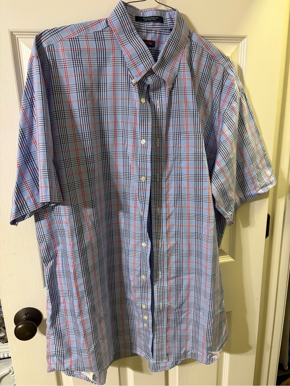 Overton Men's Light Blue Plaid Button-Down Shirt - Classic Short Sleeve casual